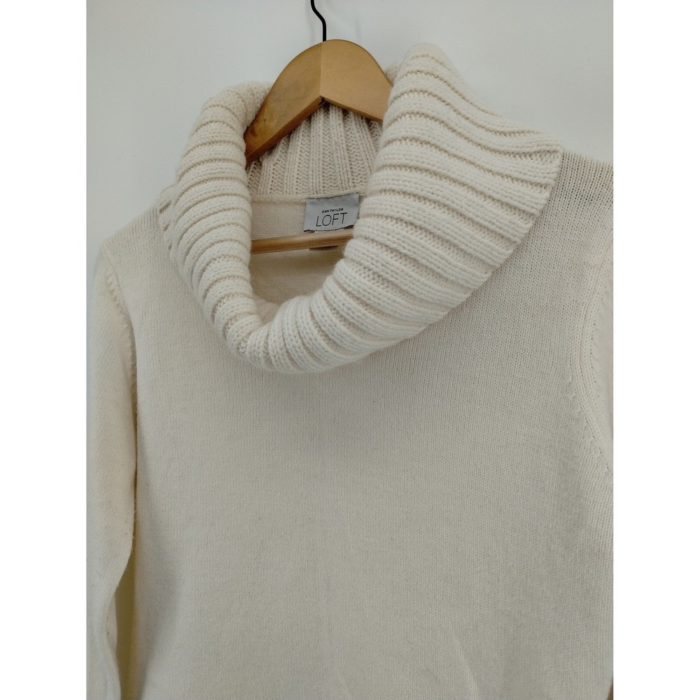 Ann Taylor LOFT Womens Cream Wool Blend Cowl Neck Sweater Size Medium - Picture 3 of 7
